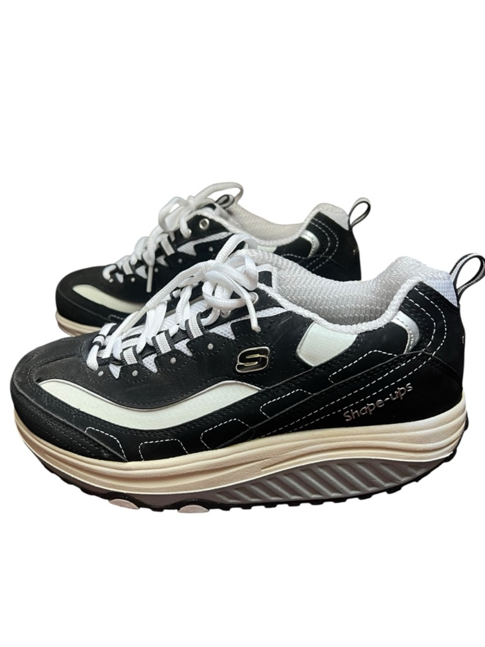 Skechers Shape-Ups Strength Toning Walking Shoes Black White US 8 11809